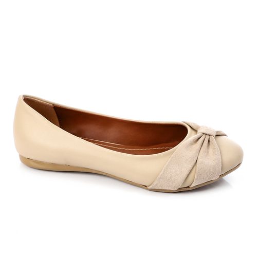 Faux Leather Ballet Flats – Beige