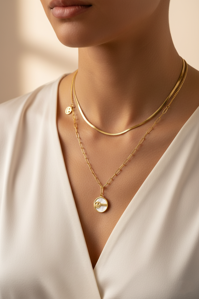 Stainless Steel Layered Key Pendant Necklace – Gold