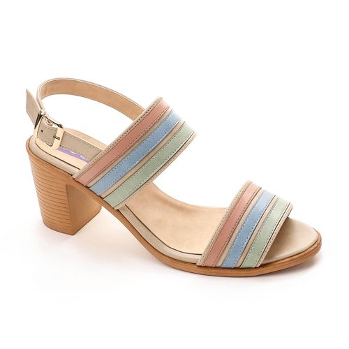Faux Leather Multi-Stripe Block Heel Sandals – Multicolor