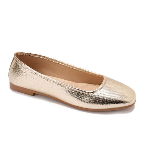 Faux Leather Ballet Flats - Gold