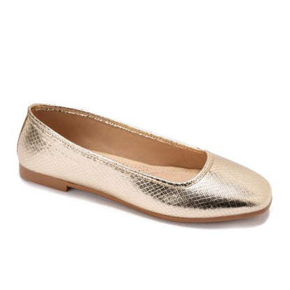 Faux Leather Ballet Flats - Gold