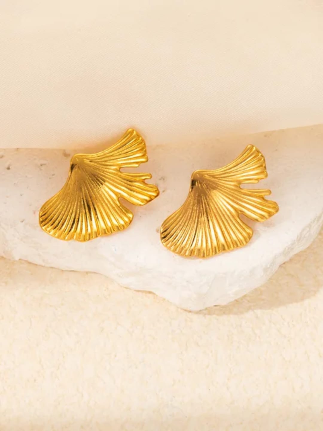 Gold-Plated Ginkgo Leaf Earrings