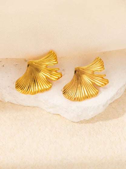 Gold-Plated Ginkgo Leaf Earrings