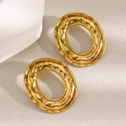 Gold-Plated Textured Oval Hoop Earrings