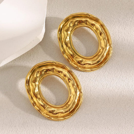 Gold-Plated Textured Oval Hoop Earrings