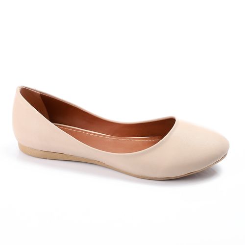 Faux Leather Round Toe Ballet Flats – Beige