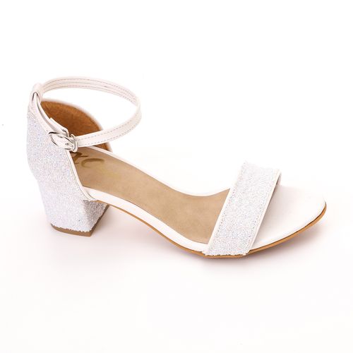 Faux Leather Ankle Strap Block Heel Sandals – White