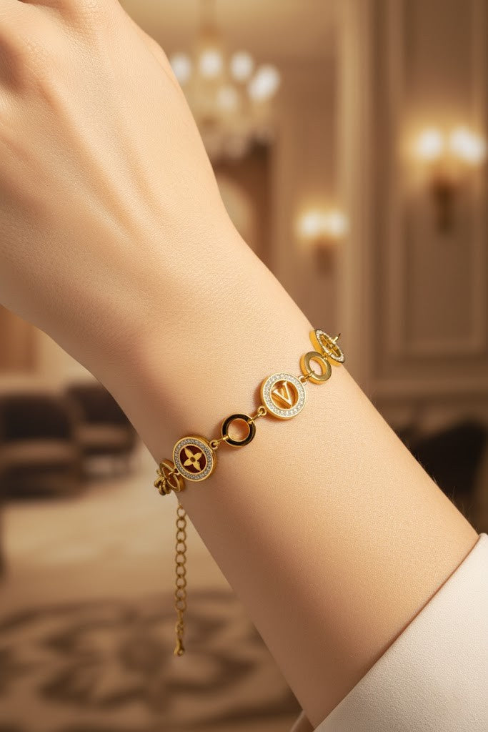 Stainless Steel Connected Circles Crystal Bracelet – Gold