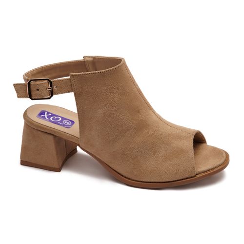 Faux Leather Slingback Block Heel Shoes - Beige