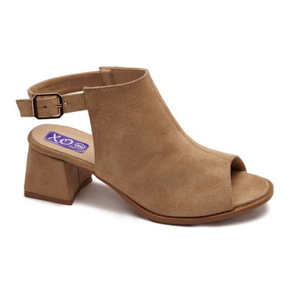 Faux Leather Slingback Block Heel Shoes - Beige