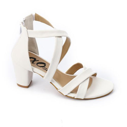 Cross Strap Block Heel Sandals - White