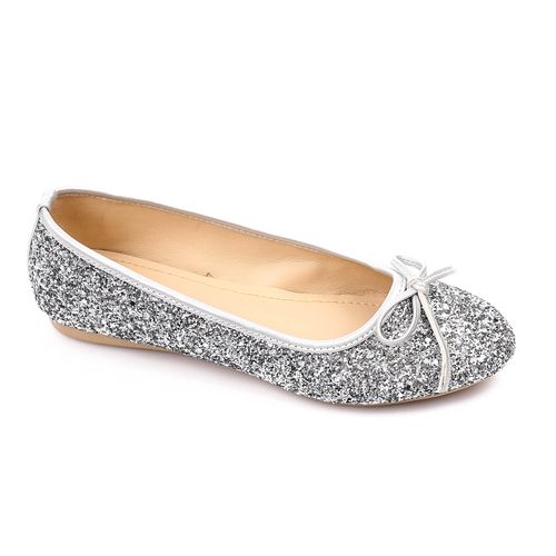 Glitter Ballet Flats with Bow – Silver