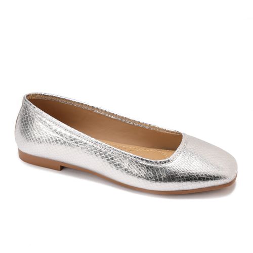 Faux Leather Comfortable Flat - Silver