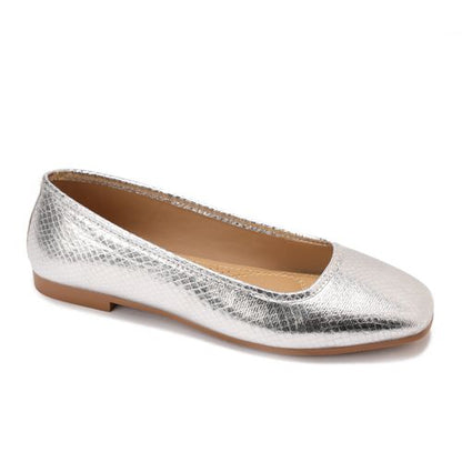 Faux Leather Comfortable Flat - Silver
