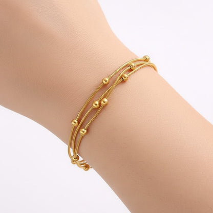 Stainless Steel Multi-Layer Beaded Bracelet – Gold