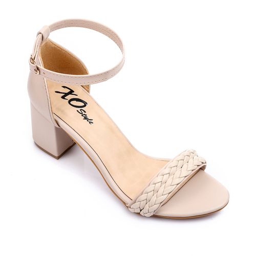 Faux Leather Braided Ankle-Strap Sandals - Nude