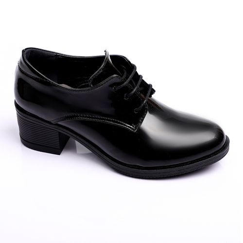 Patent Leather Chunky Heeled Oxfords - Black