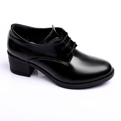 Patent Leather Chunky Heeled Oxfords - Black