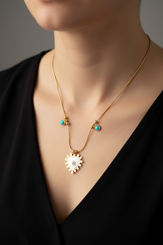 Stainless Steel White Enamel Heart Pendant Necklace – Gold