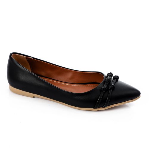 Faux Leather Pointed Toe Flats – Black