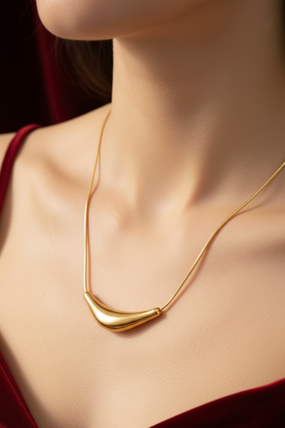 Stainless Steel Modern Streamlined Pendant Necklace – Gold