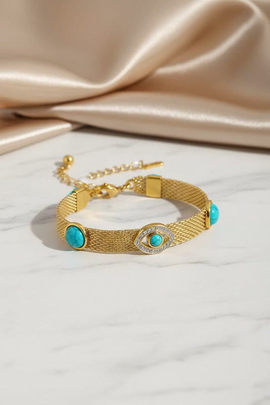 Stainless Steel Evil Eye Mesh Bracelet – Gold