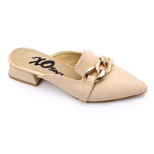 Faux Leather Pointed-Toe Mules - Beige