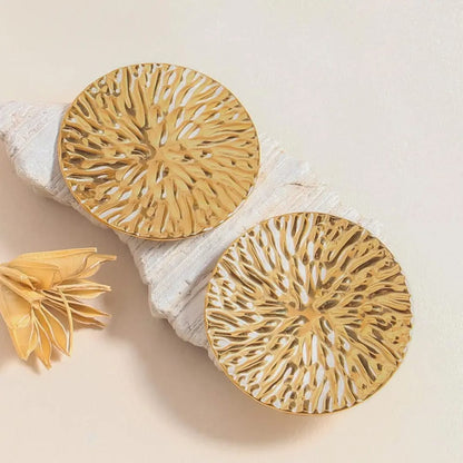 Gold-Plated Embossed Round Earrings