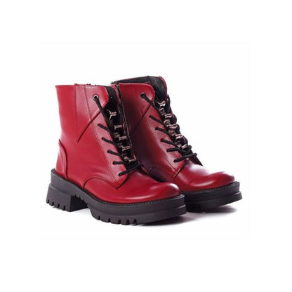 Faux leather Lace-Up Ankle Boots – Burgundy