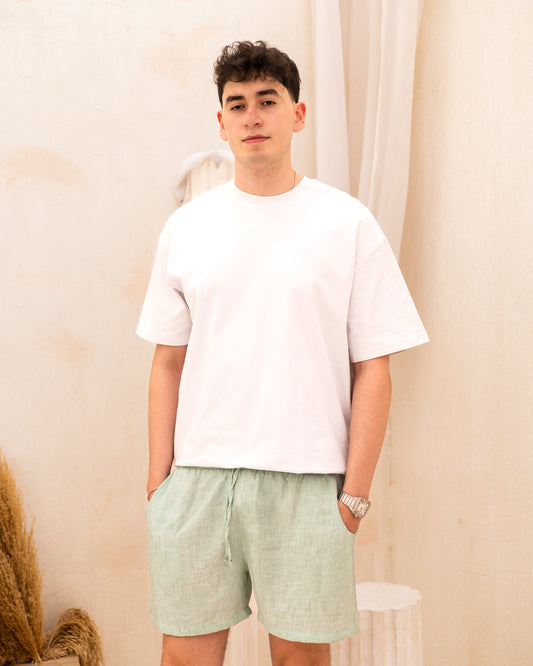 Linen Solid Shorts - Sage Green
