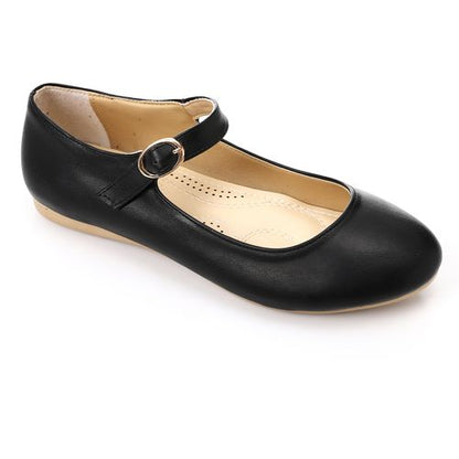 Faux Leather Mary Janes Flats - Black