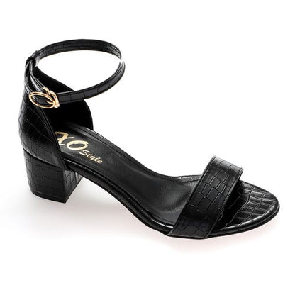 Faux Leather Ankle Strap Block Heel Sandals – Black