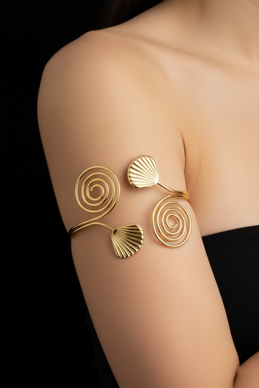Zinc Alloy Spiral & Leaf Pattern Arm Cuff Bracelet – Gold