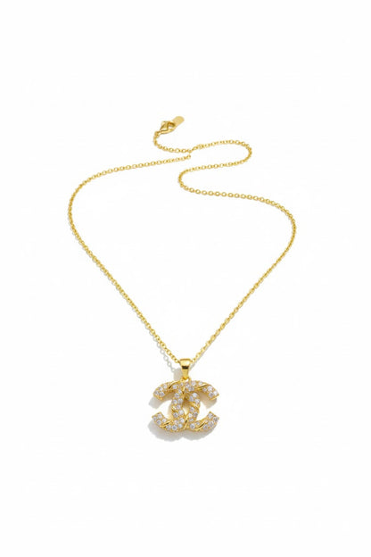 Stainless Steel Interlocking Crystal Pendant Necklace – Gold
