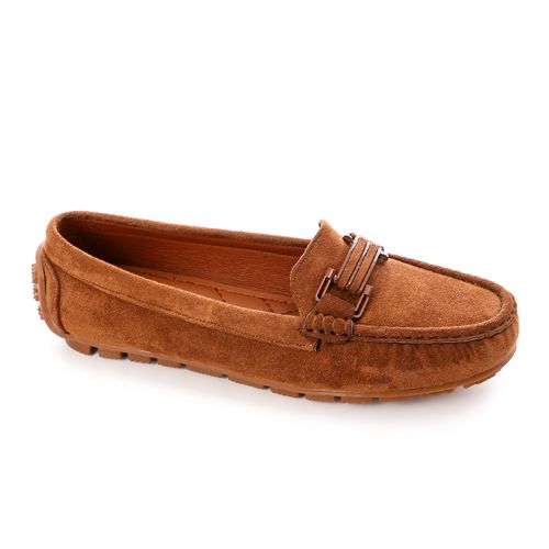 Suede Loafers with Metal Accent – Light Tan