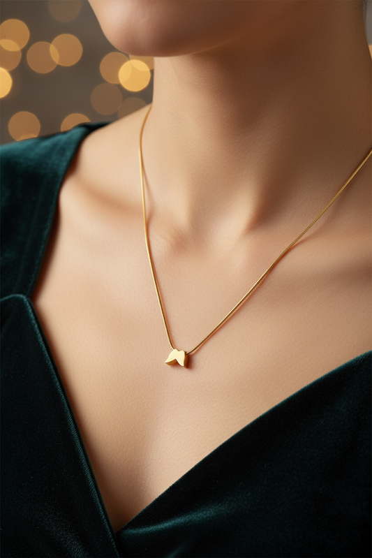 Stainless Steel Butterfly Pendant Necklace – Gold