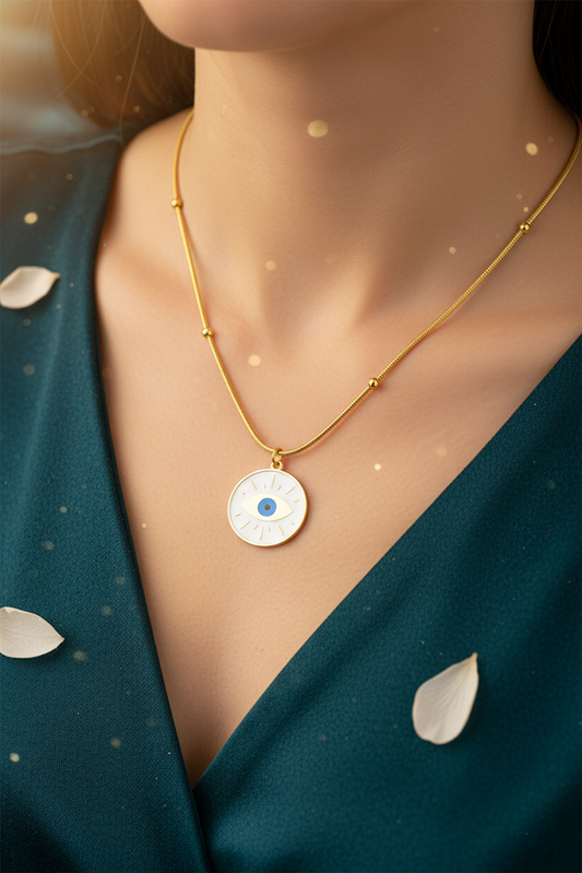 Stainless Steel Evil Eye Enamel Pendant Necklace – Gold