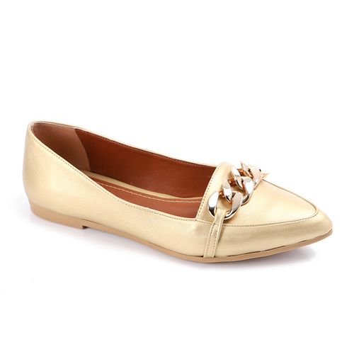 Faux Leather Pointed Flats – Gold