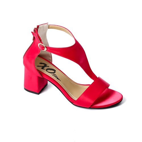 Faux Leather High Heeled Sandal - Red