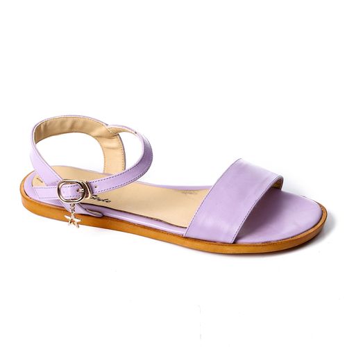 Faux Leather Flat Ankle Strap Sandals - Lilac