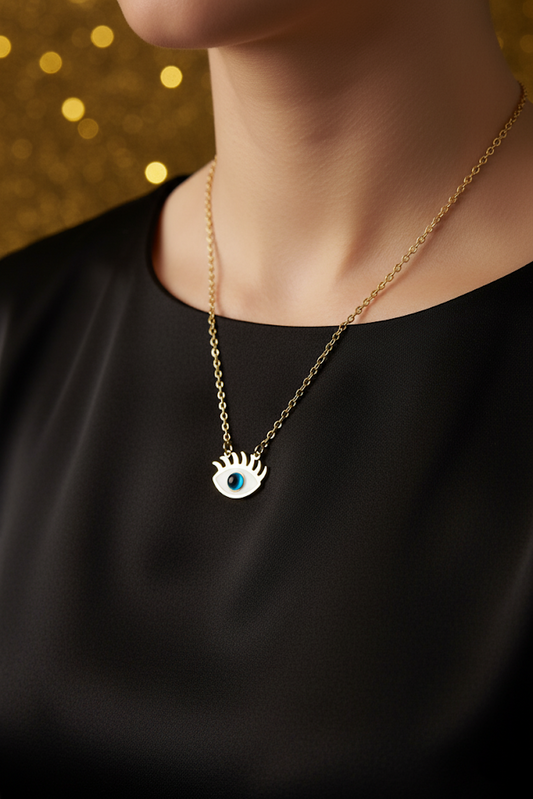 Stainless Steel Eye Pendant Necklace – Gold