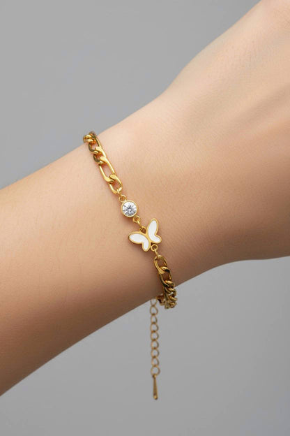 Stainless Steel White Butterfly Crystal Accent Bracelet – Gold