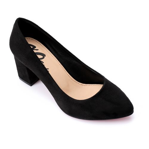 Suede Block Heel Pumps - Black