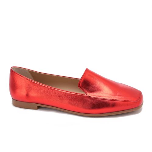 Faux Leather Metallic Slip-On Loafers – Red