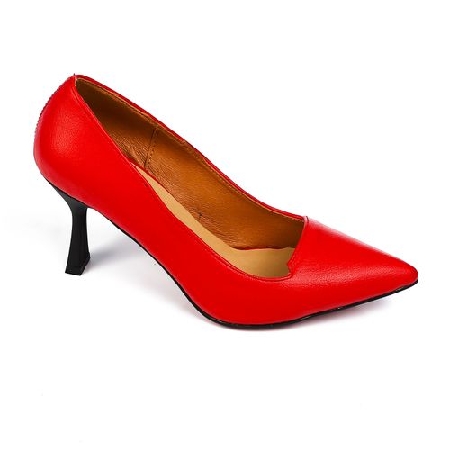 Faux Leather Pointed Toe Pumps – Red