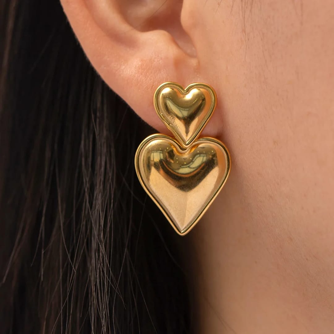 Gold-Plated Double Heart Earrings