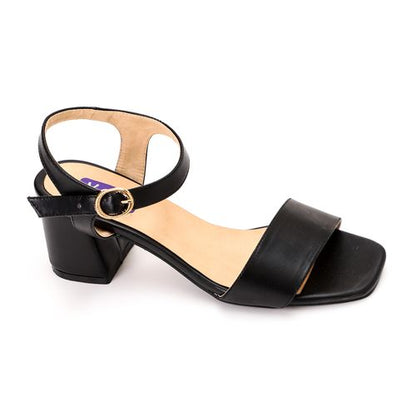 Faux Leather Square-Toe Block Heel Sandals - Gold