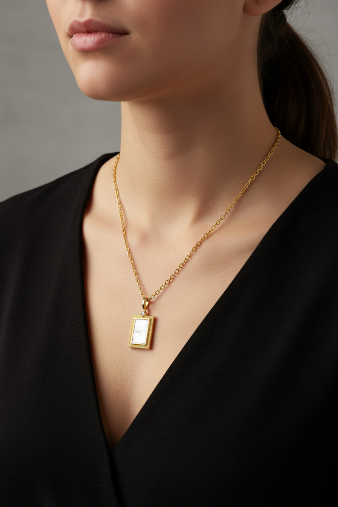 Stainless Steel Rectangle Pendant Necklace – Gold