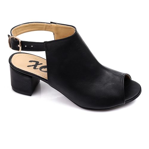 Faux Leather Slingback Block Heel Shoes - Black