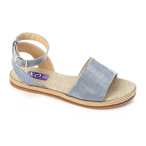 Faux Croc Espadrille Flat Sandal - Light Blue